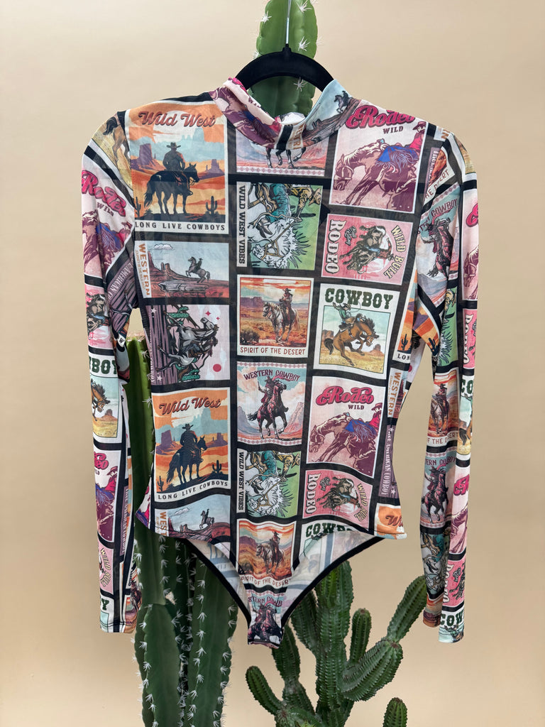 Postcard Print Mesh Bodysuit