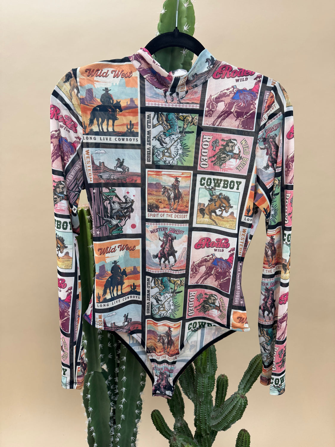 Postcard Print Mesh Bodysuit