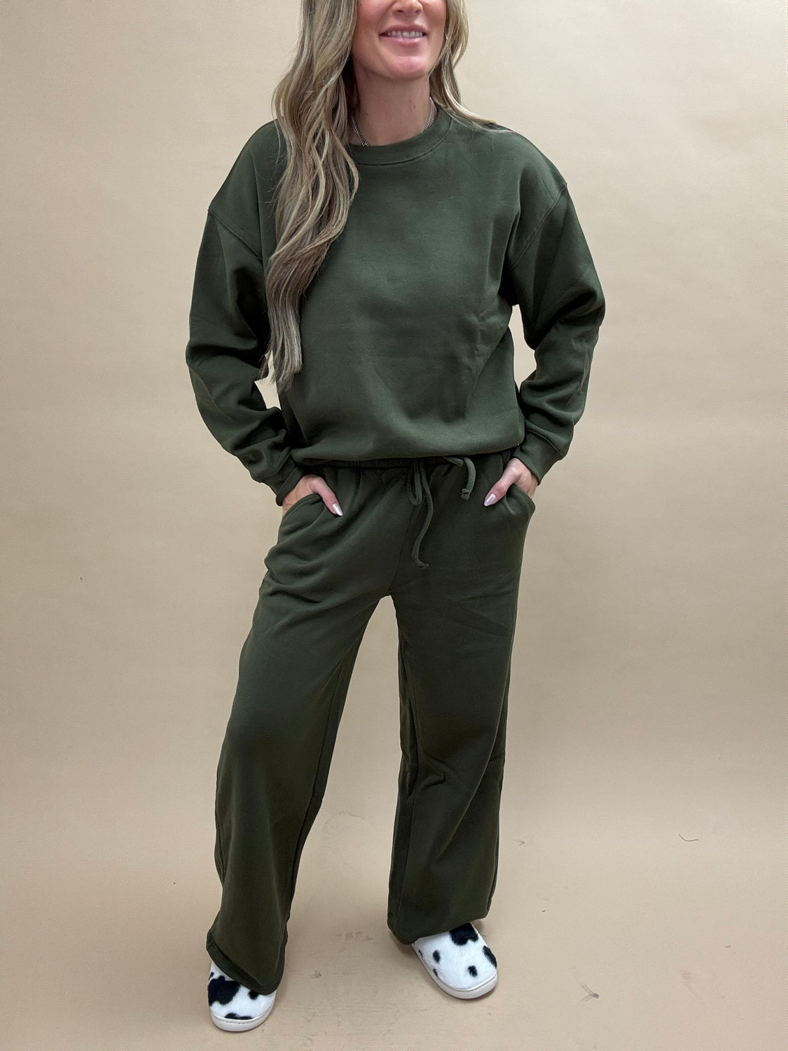 Fleece Olive Sweats Set