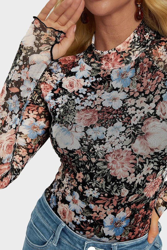 Floral Mesh Long Sleeve