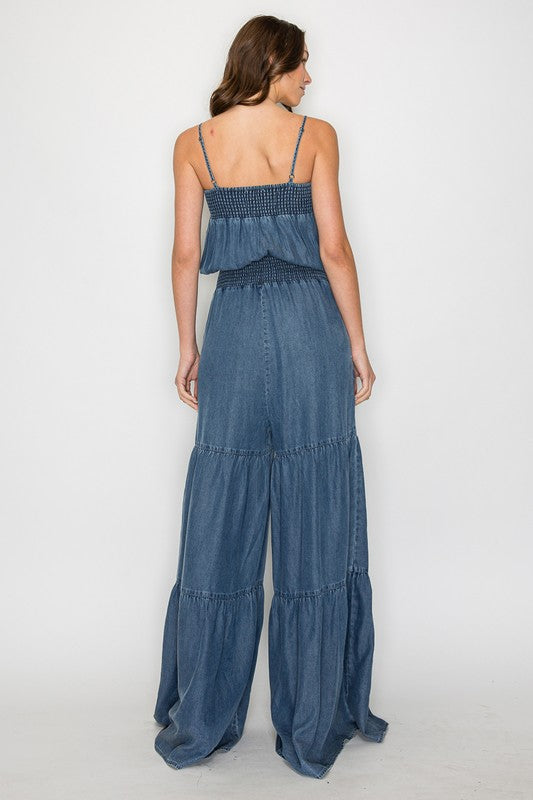 Tiered Tencel Denim Jumpsuit
