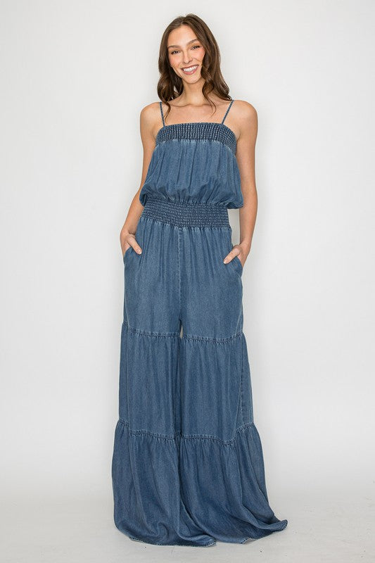 Tiered Tencel Denim Jumpsuit