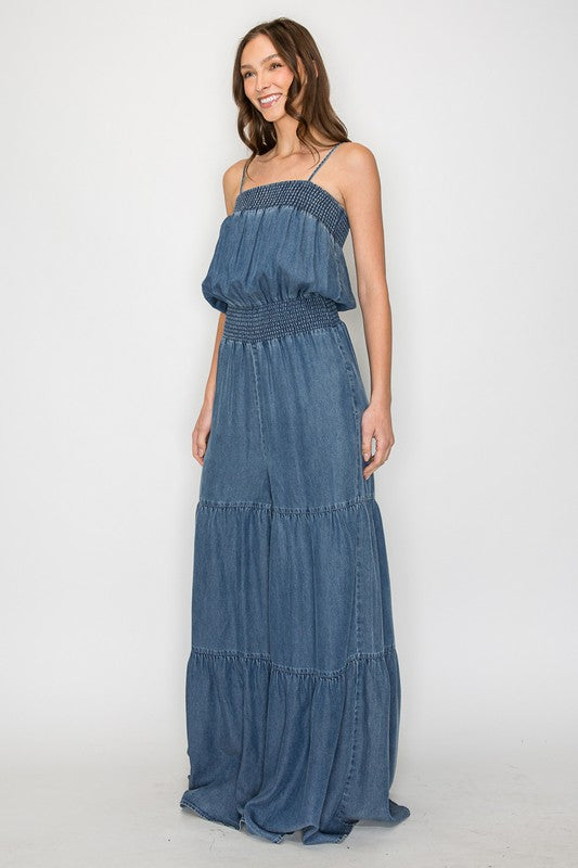 Tiered Tencel Denim Jumpsuit