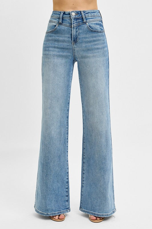 Double Seamed Waist Wide Leg Risen Jeans