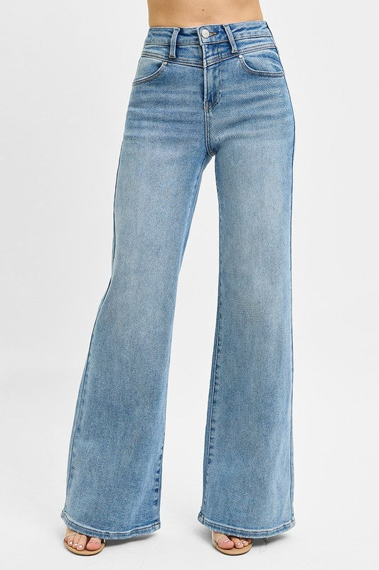 Double Seamed Waist Wide Leg Risen Jeans