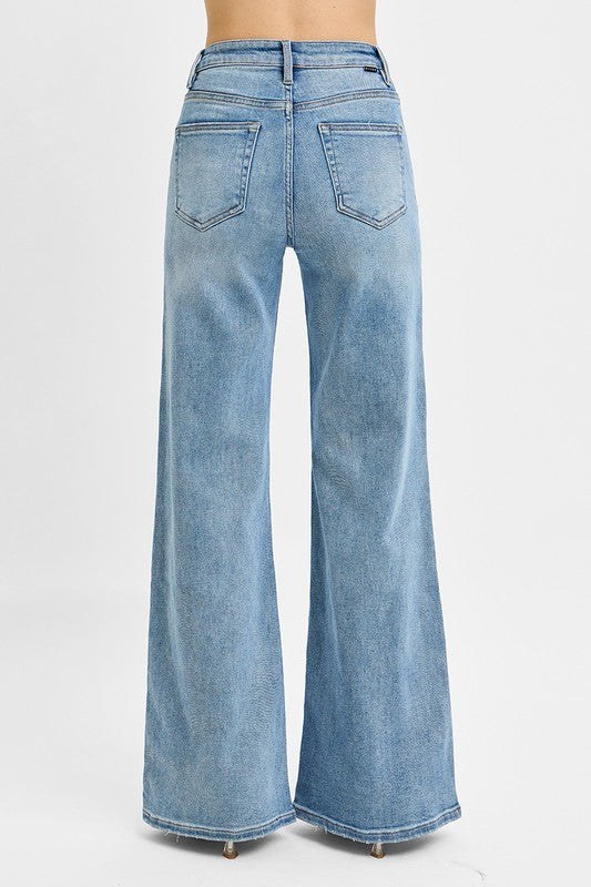 Double Seamed Waist Wide Leg Risen Jeans
