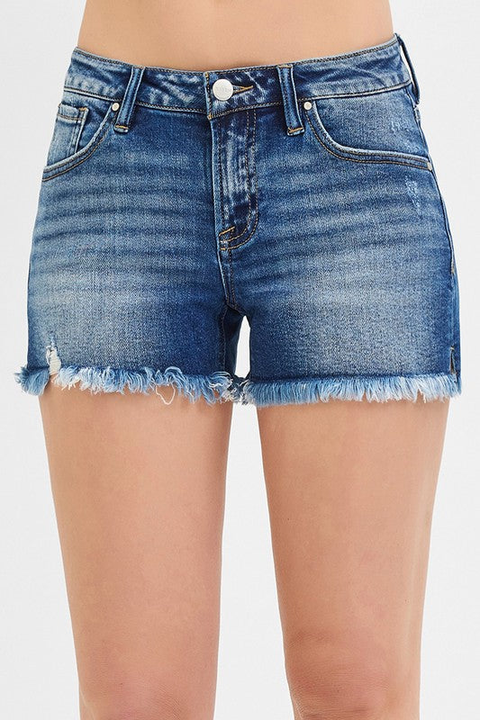 Dark Wash Distressed Risen Shorts