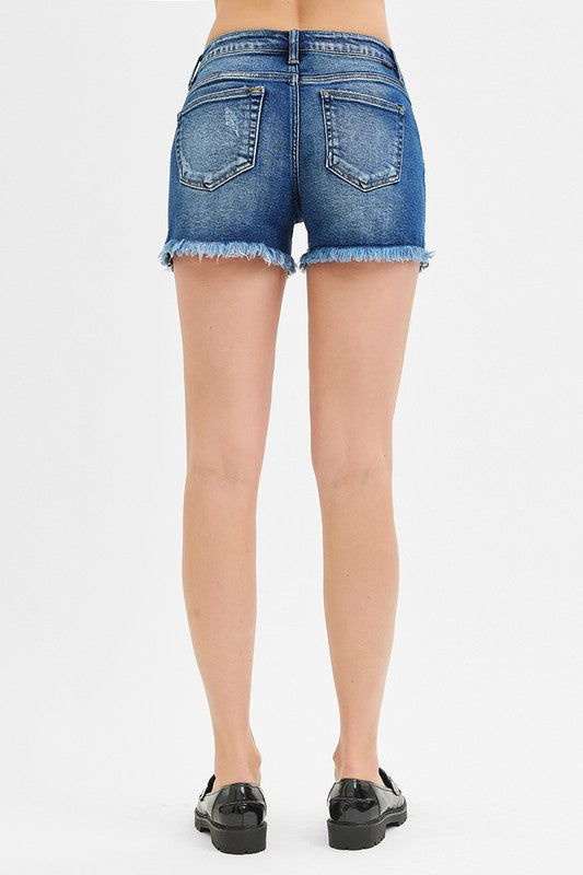 Dark Wash Distressed Risen Shorts