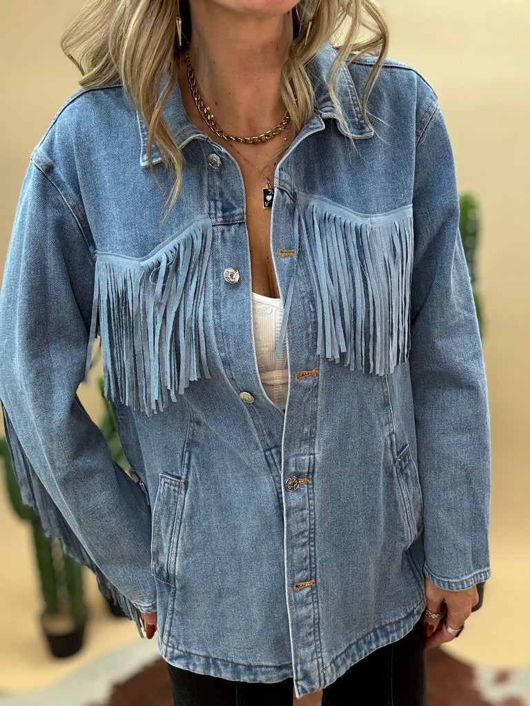 Mystic Denim Fringe Coat
