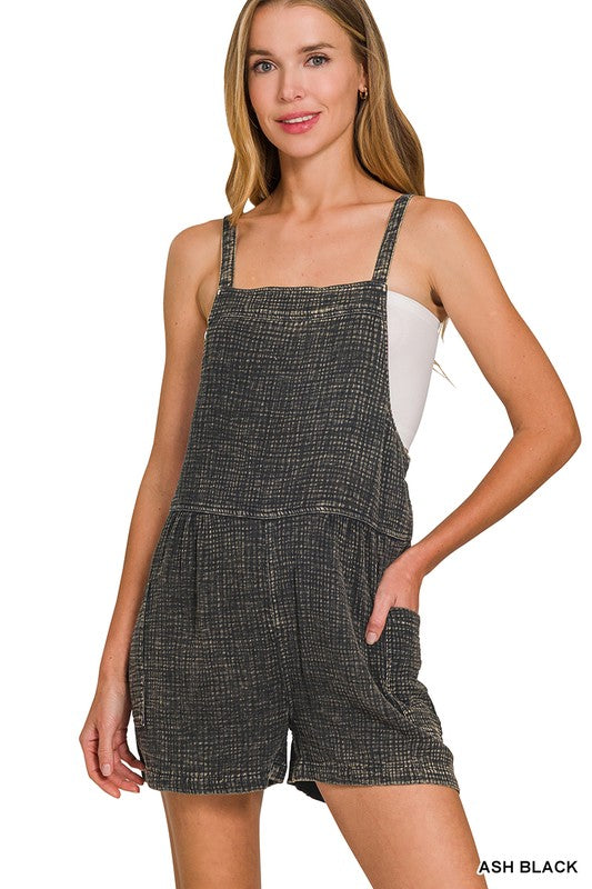 Black Gauze Overall Romper