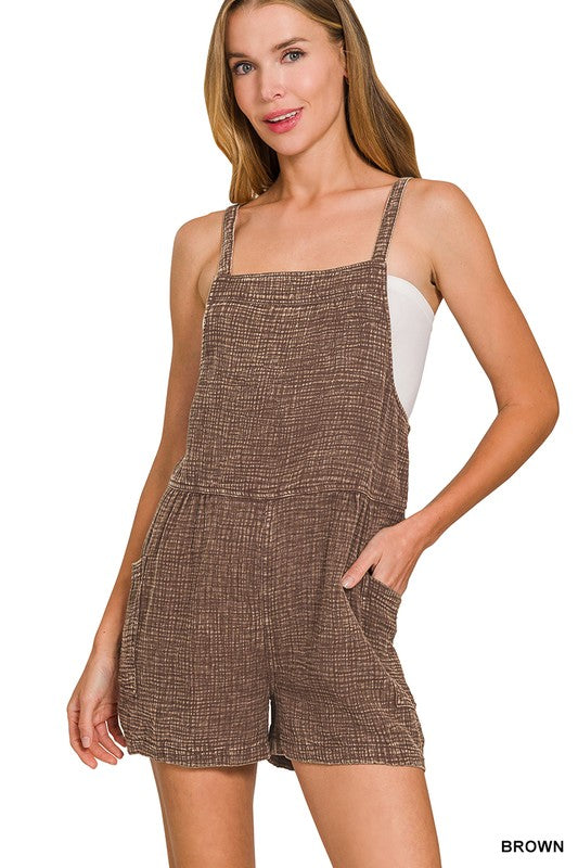 Brown Gauze Overall Romper