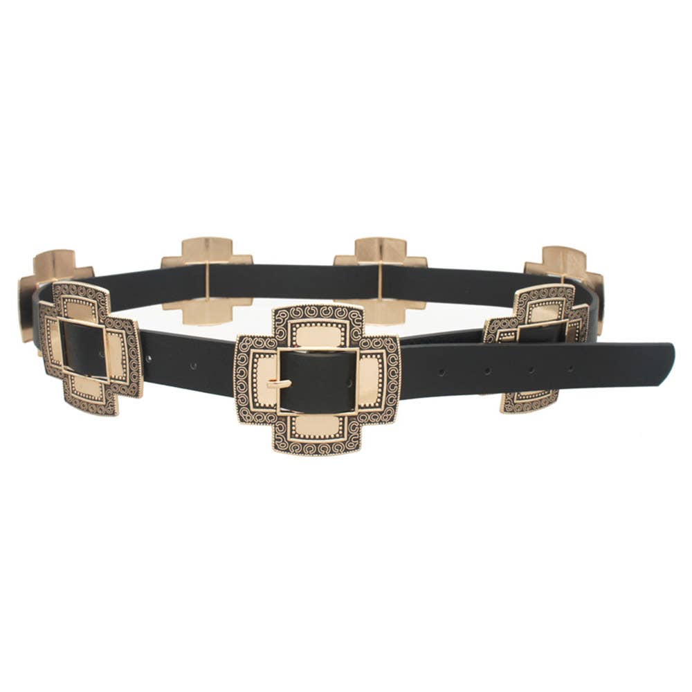 Gold+Black Cross Concho Skinny Belt