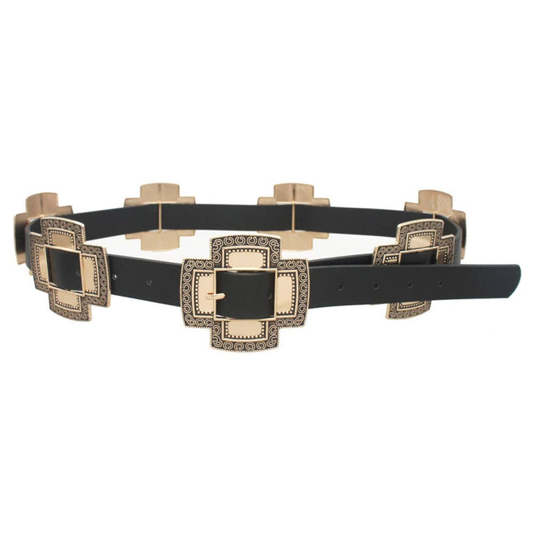 Gold+Black Cross Concho Skinny Belt