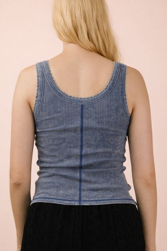 Lace Trimmed Henley Tank