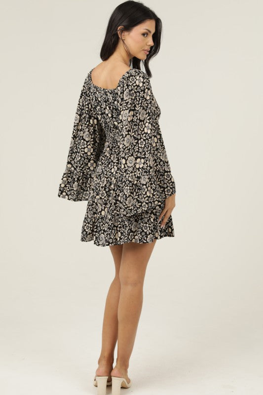 Sierra Black & Cream Bell Sleeve Dress