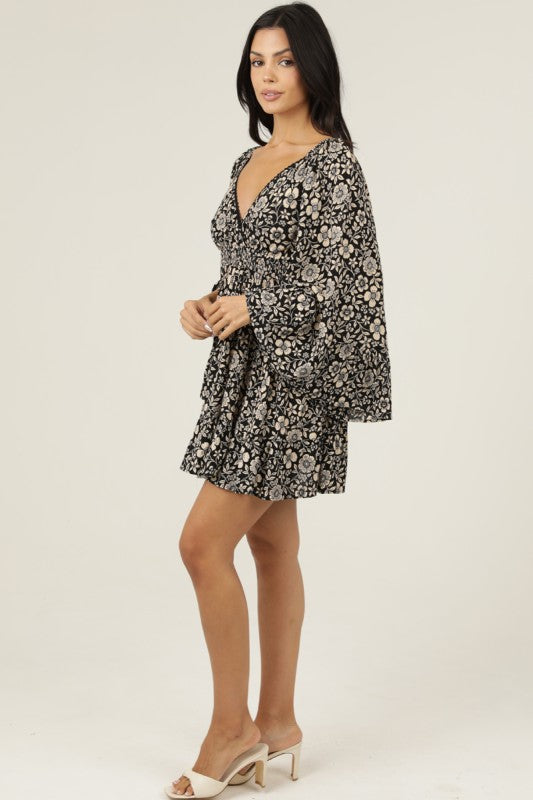 Sierra Black & Cream Bell Sleeve Dress