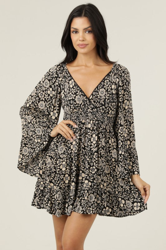 Sierra Black & Cream Bell Sleeve Dress