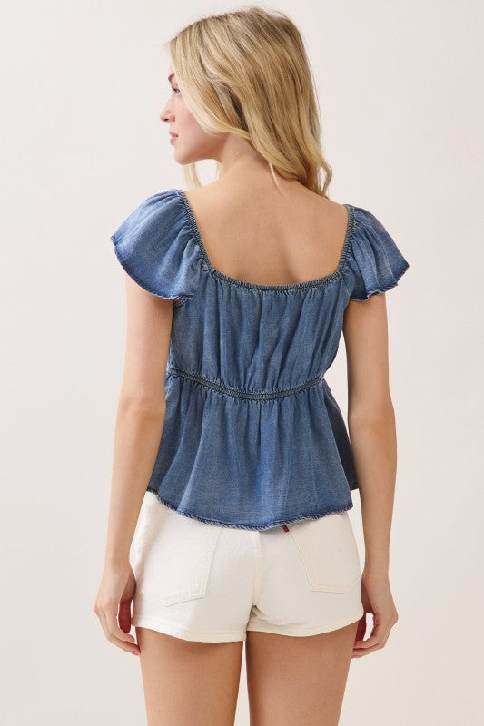 Flutter Sleeve Denim Top
