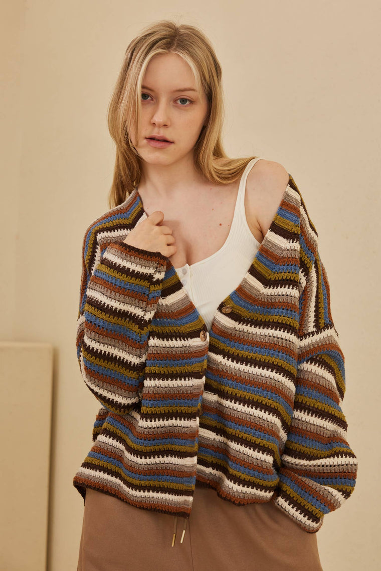 Multi Color Striped Button Down Cardigan