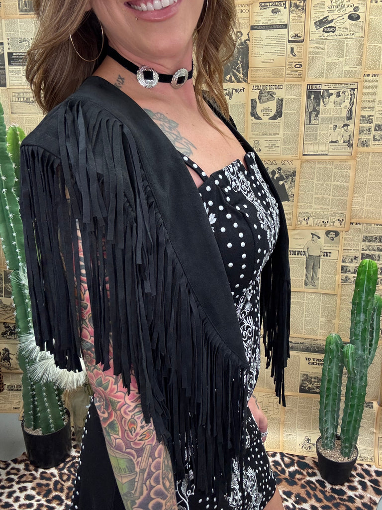 Monaco Black Fringe Shawl
