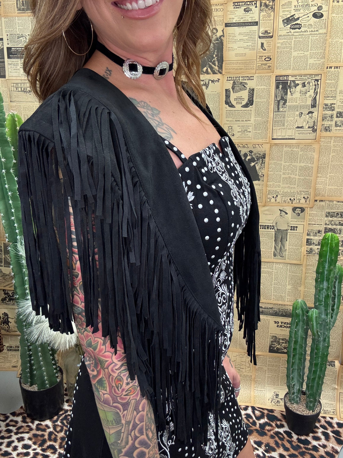 Monaco Black Fringe Shawl