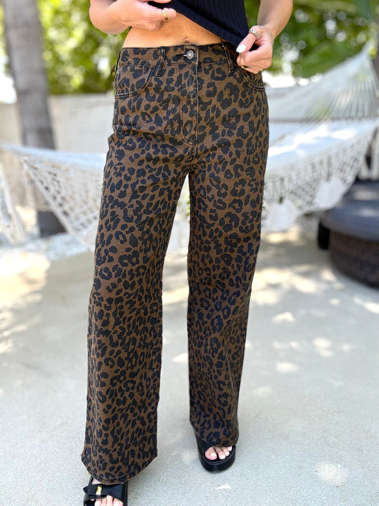 Maggie Dark Leopard Wide Leg Jeans