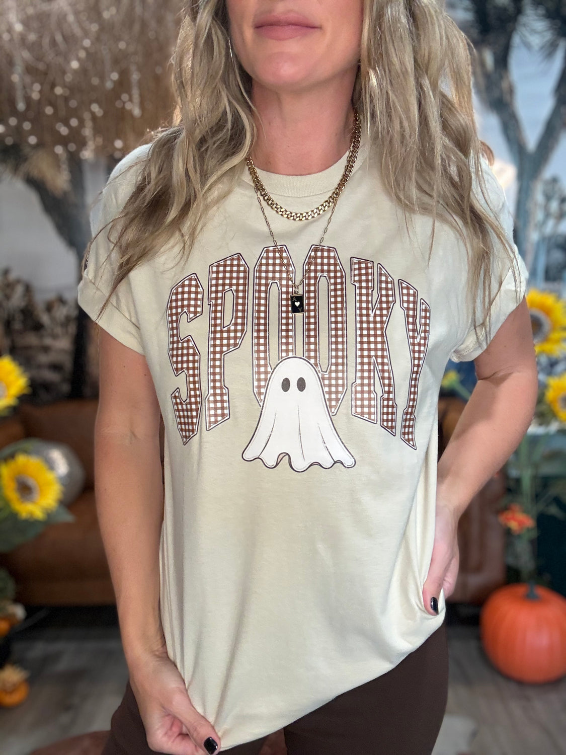 Gingham Spooky Ghost Graphic Tee