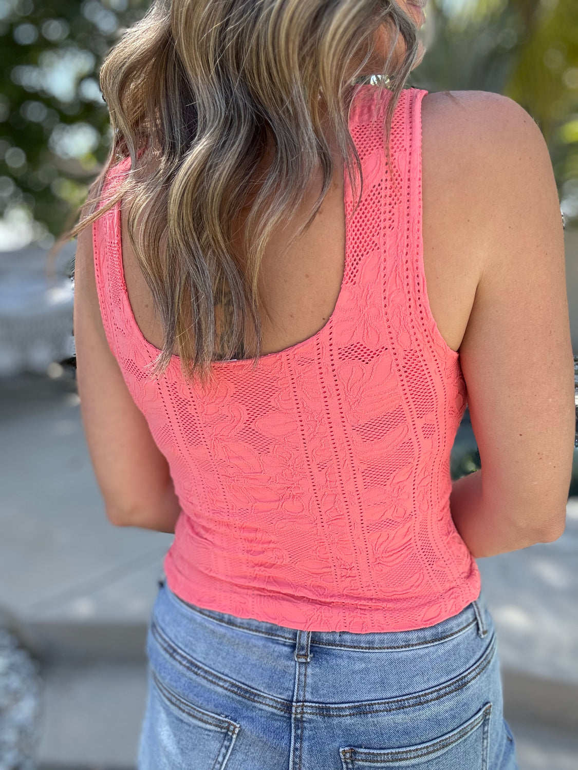 Coral Built In Bra Lace Tank Top