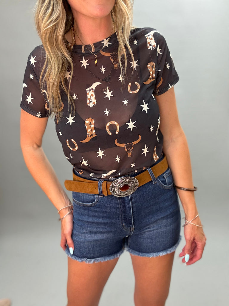 Horseshoe Mesh Print T-Shirt