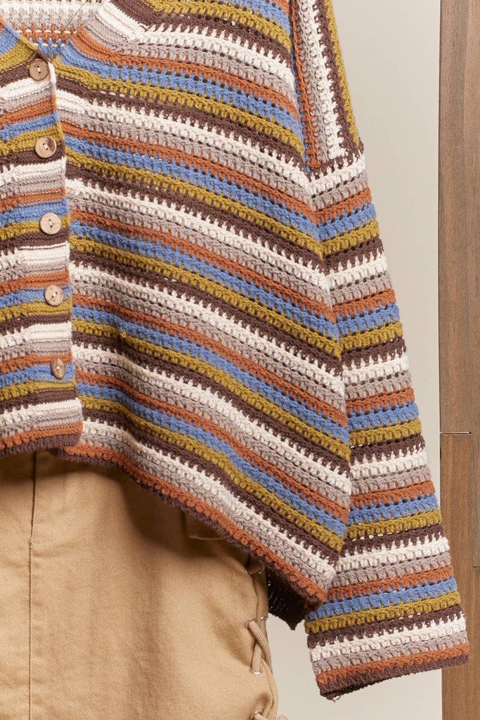 Multi Color Striped Button Down Cardigan
