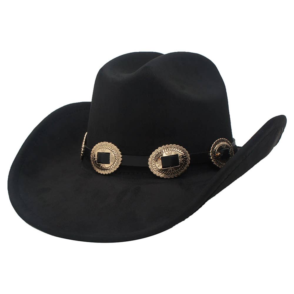 Black + Gold Concho Belted Cowboy Hat