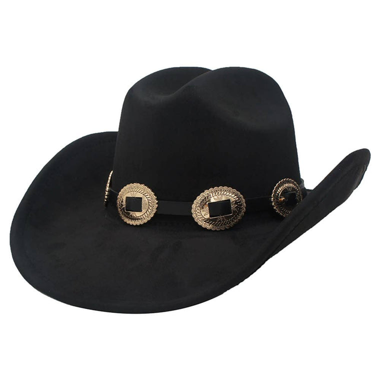 Black + Gold Concho Belted Cowboy Hat