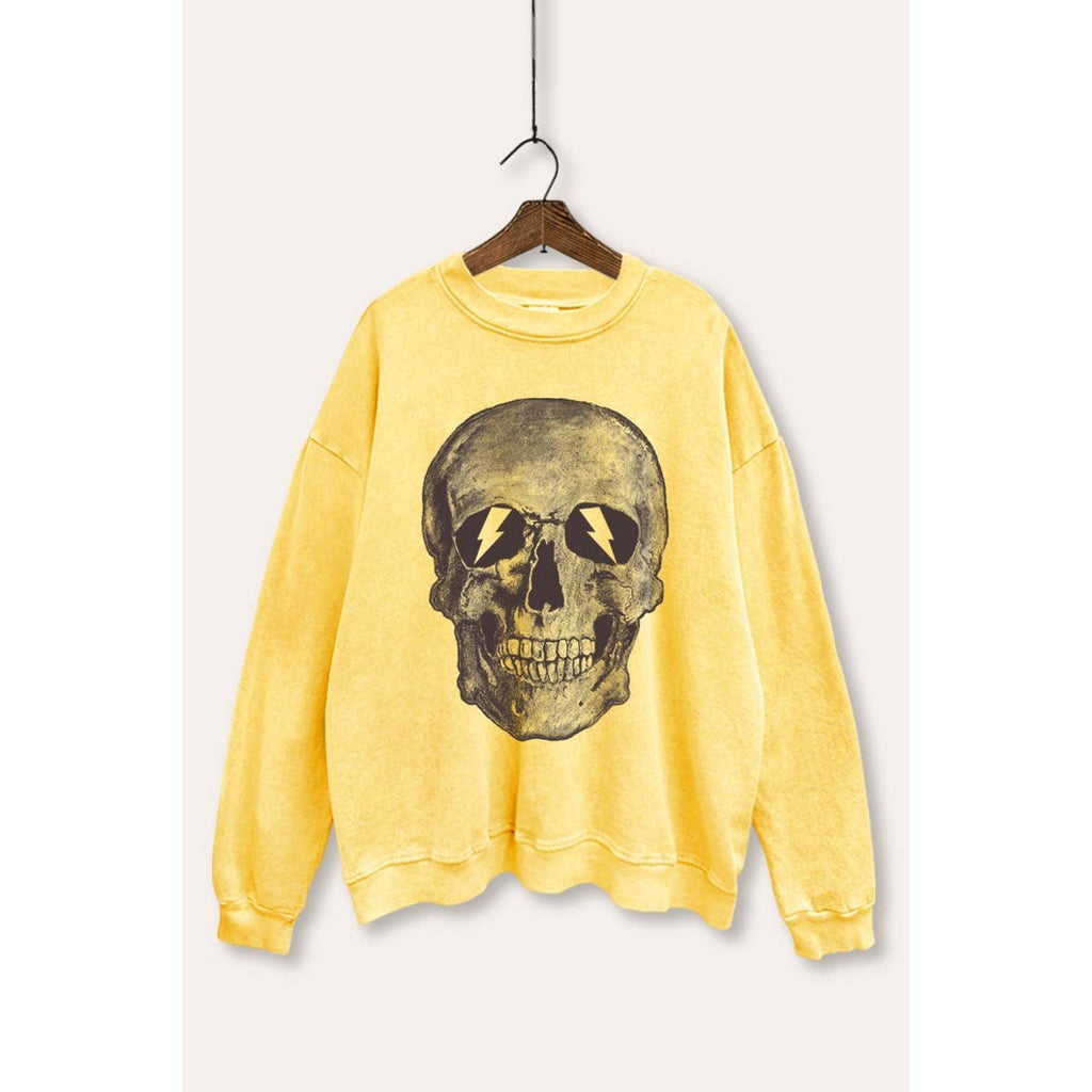 SKULL HEAD GRAPHIC COZY TERRY SWEATER