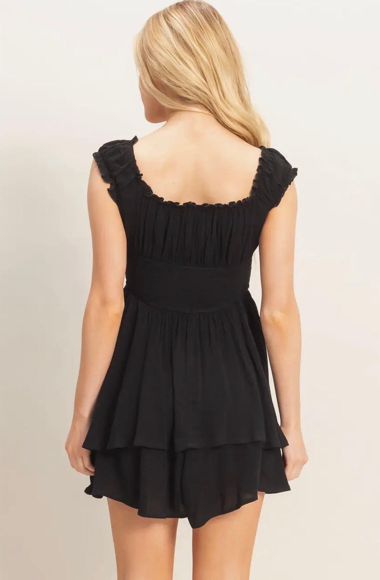 Eden Ruffle Cap Sleeve Black Romper