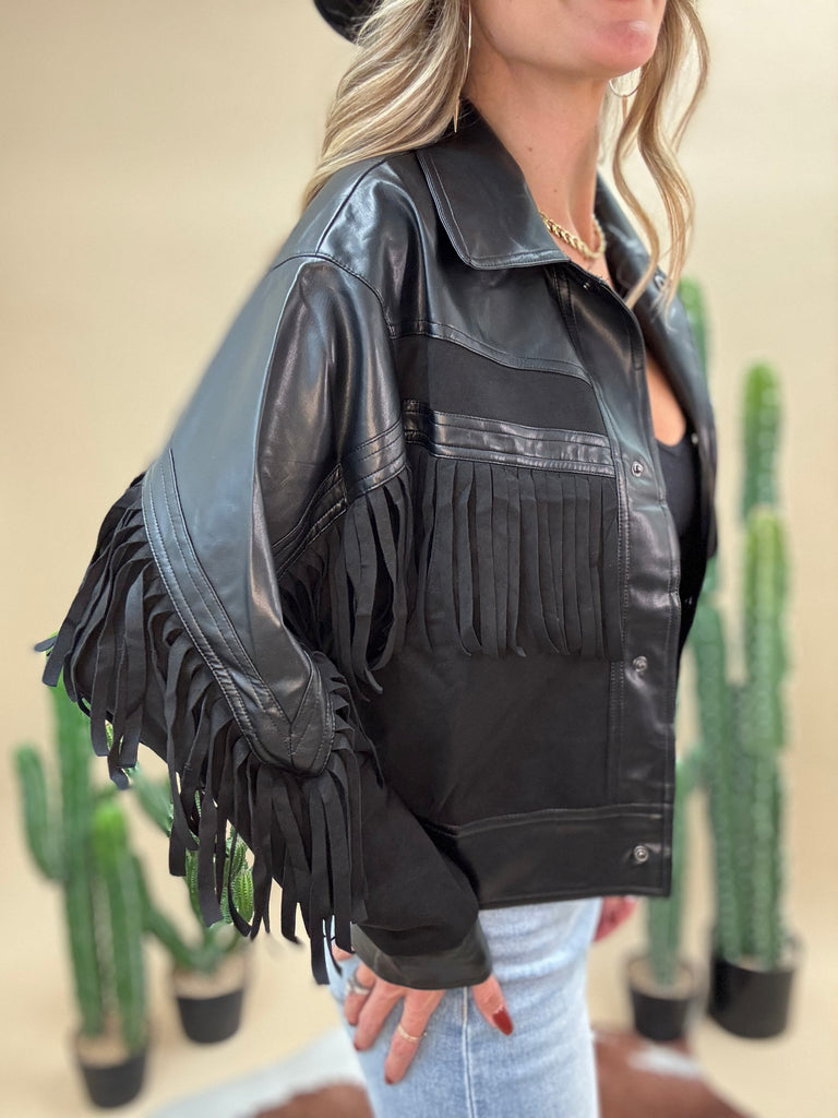 Danica Faux Leather Fringe Jacket