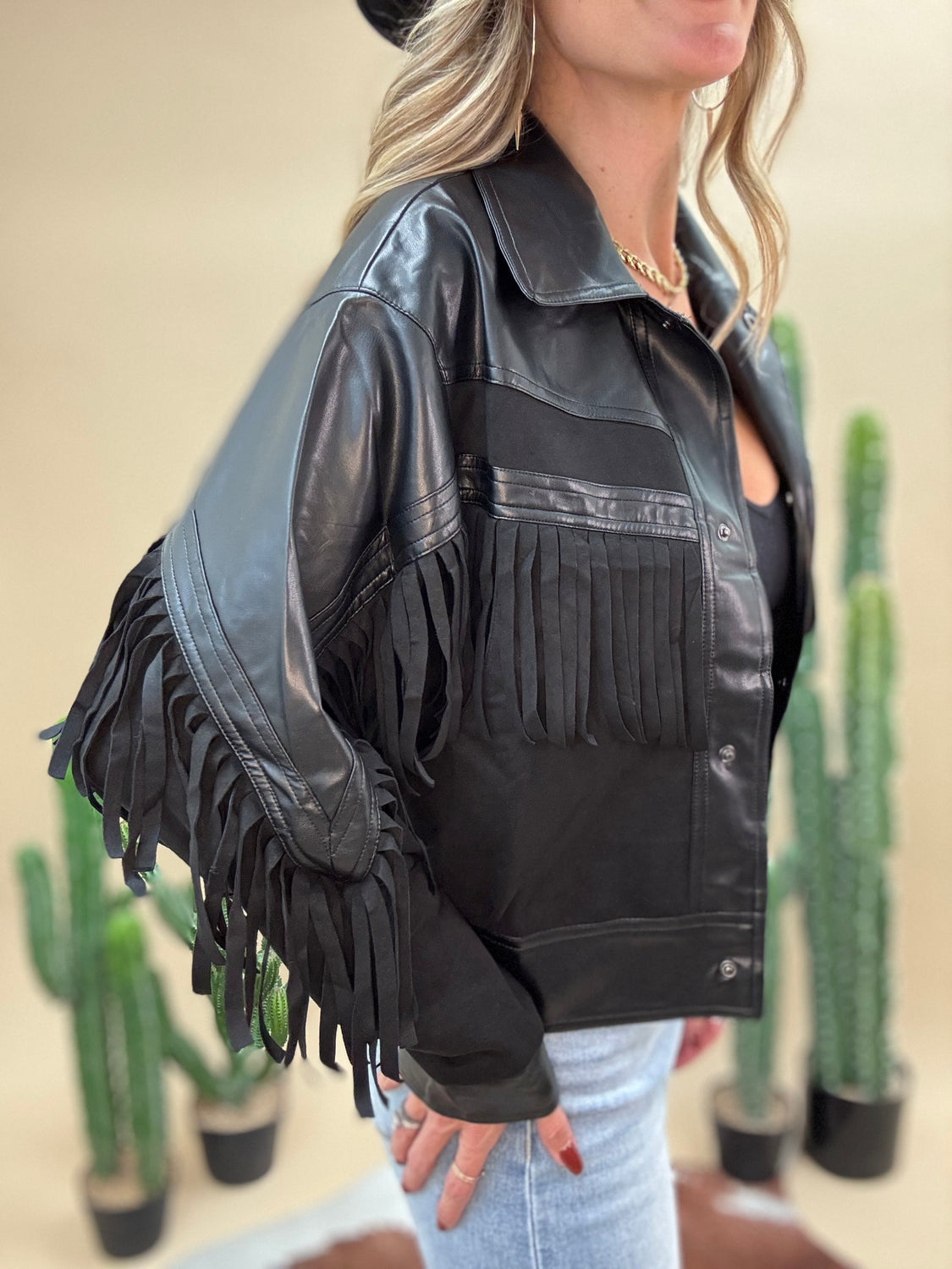 Danica Faux Leather Fringe Jacket