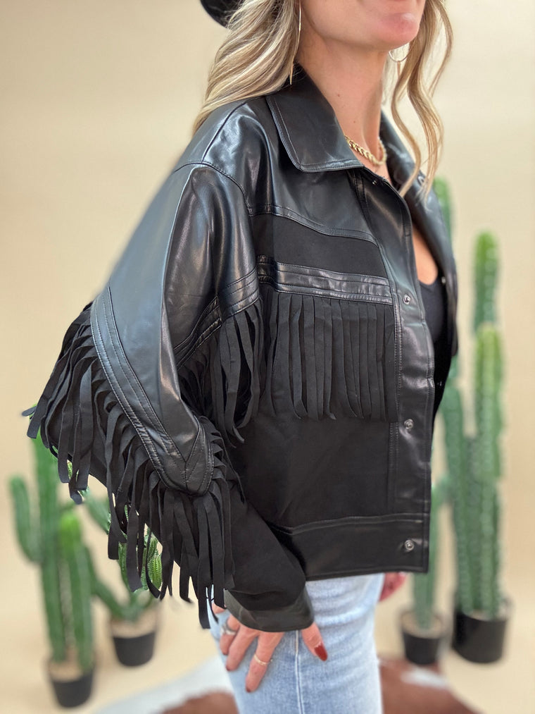 Danica Faux Leather Fringe Jacket
