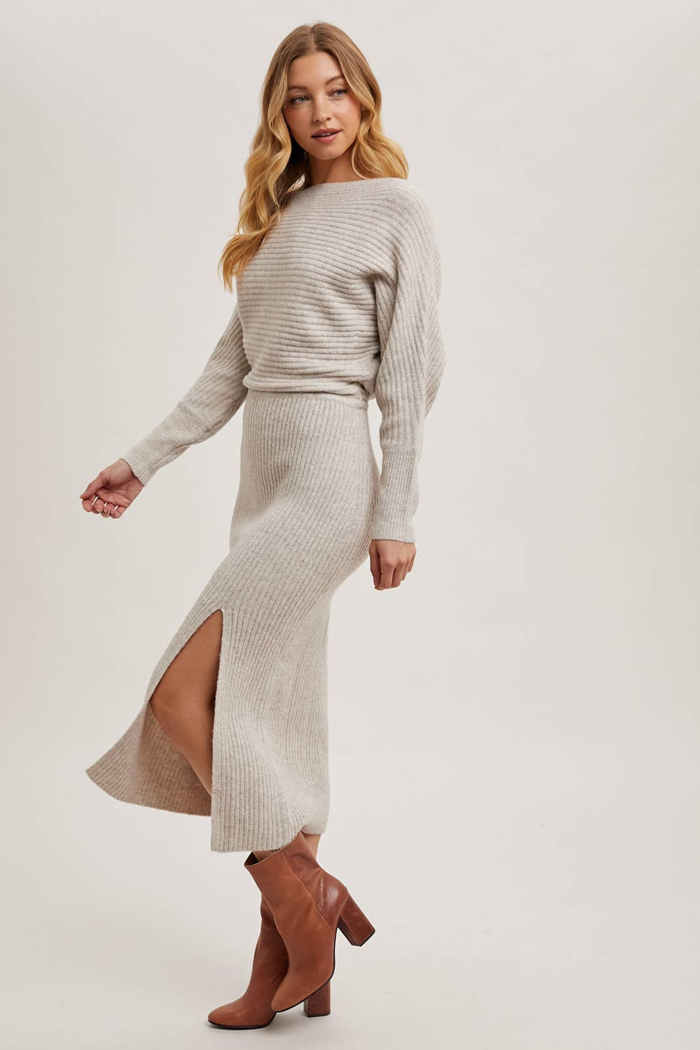 Cold Shoulder Oatmeal Sweater Dress