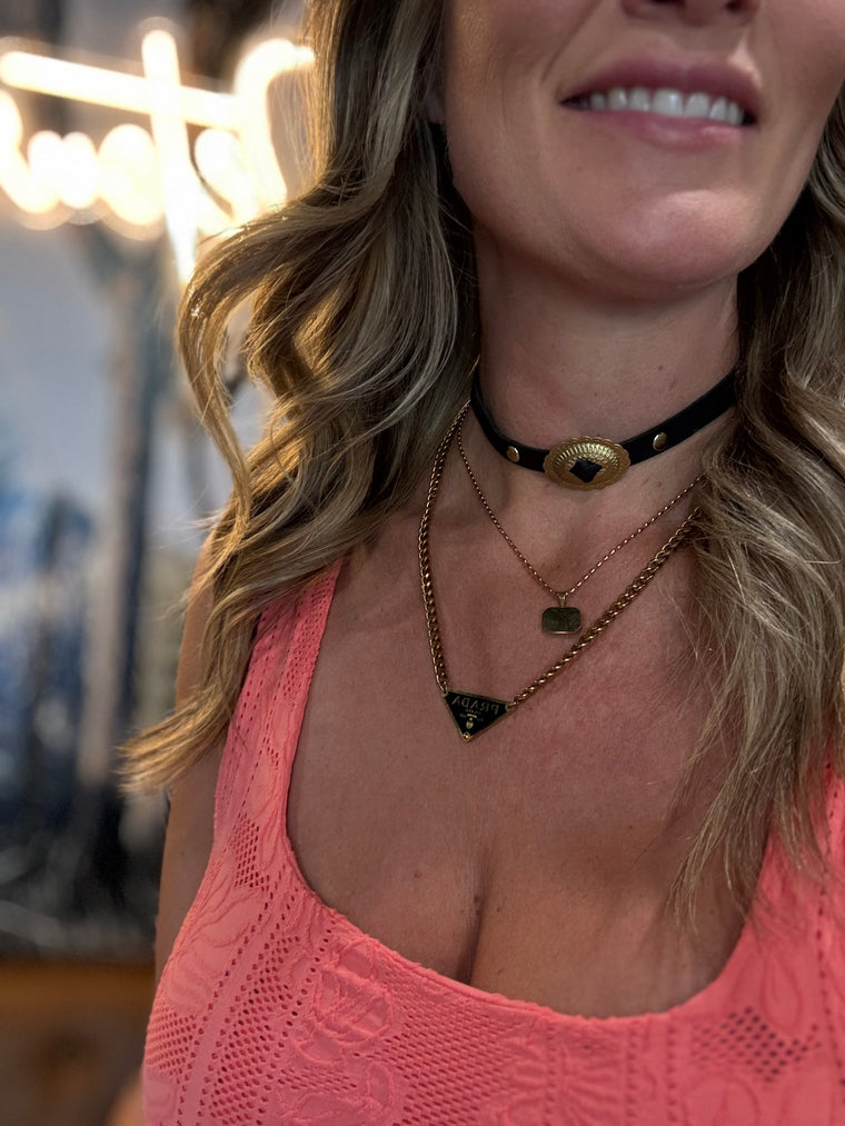 Oval Gold Concho Choker Necklaces