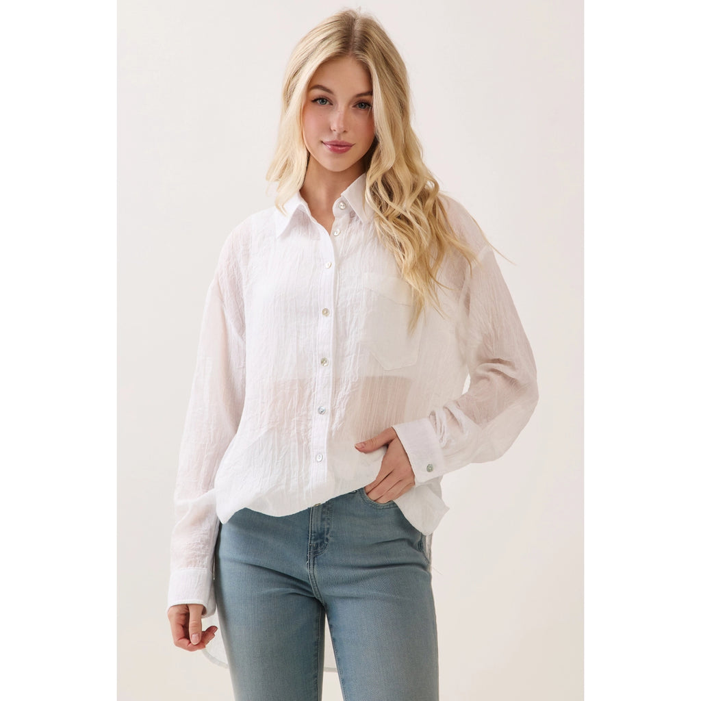 Crinkle White Button Down Shirt