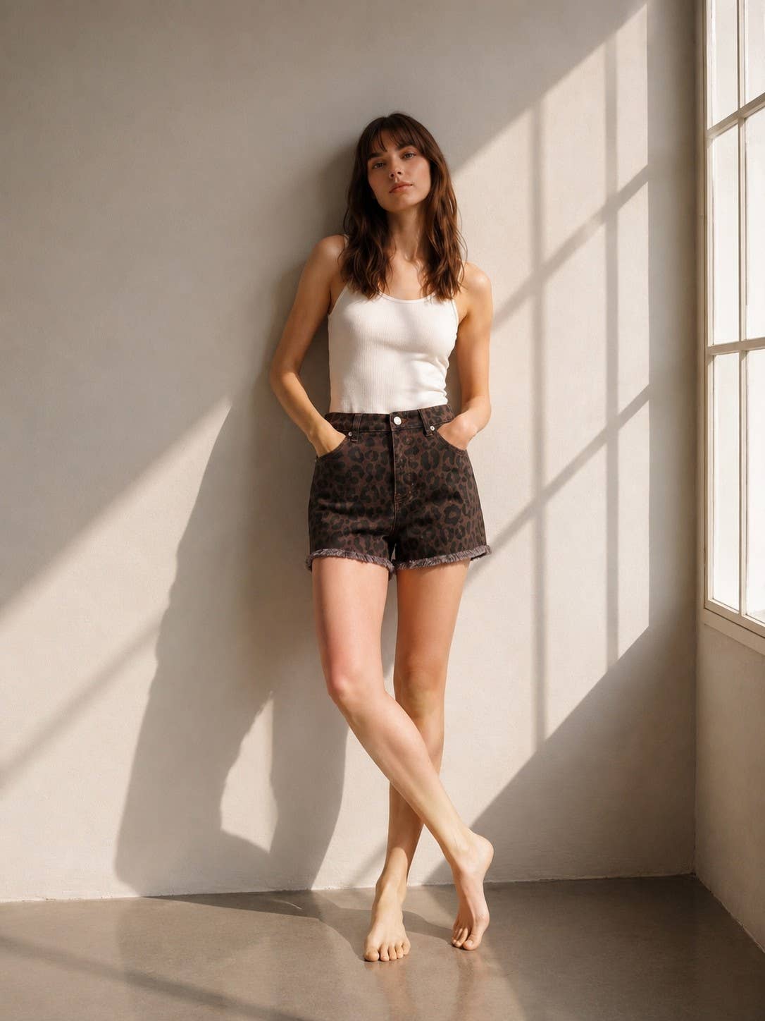 Chocolate Leopard Denim Shorts