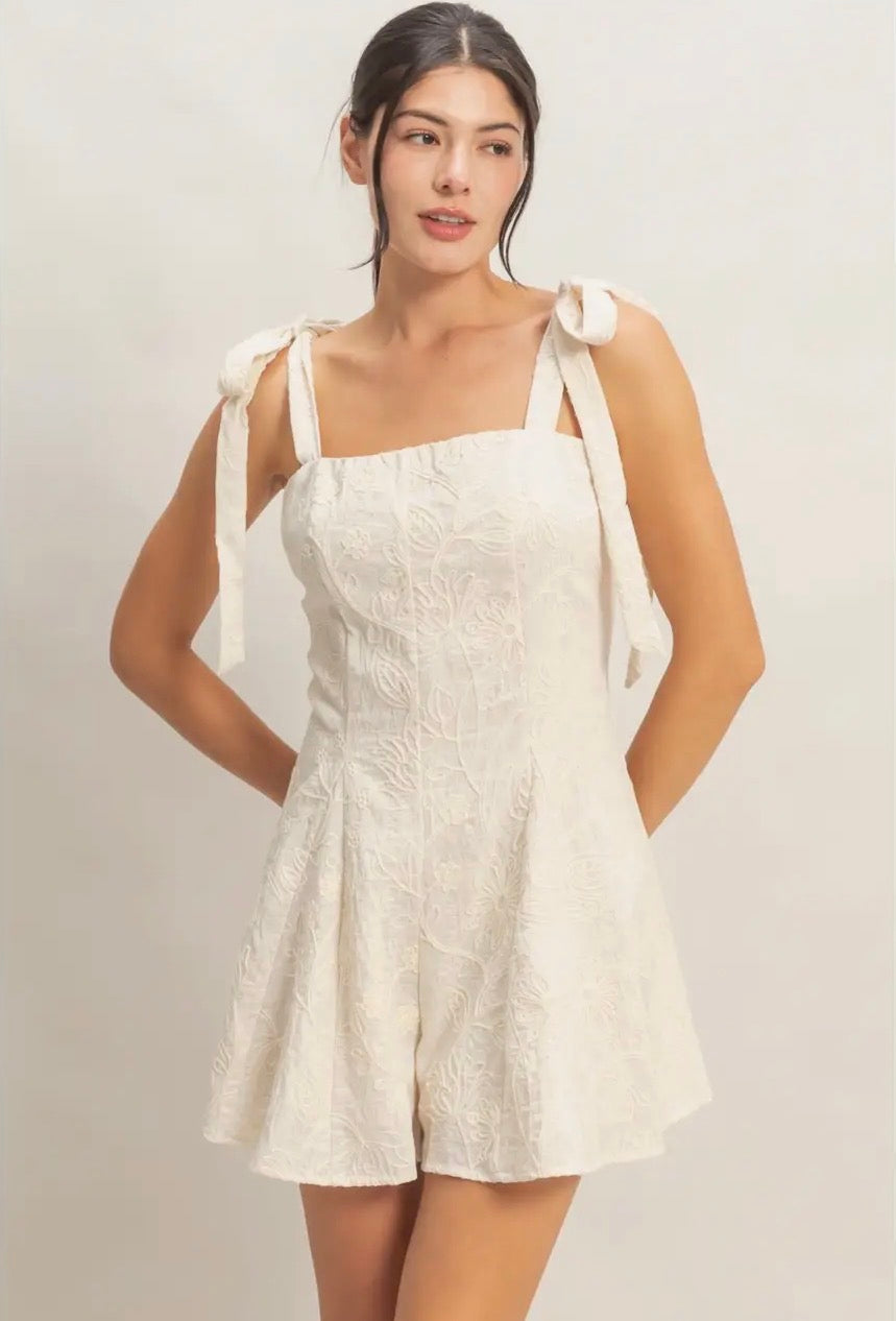 Florence Embroidered Cream Romper
