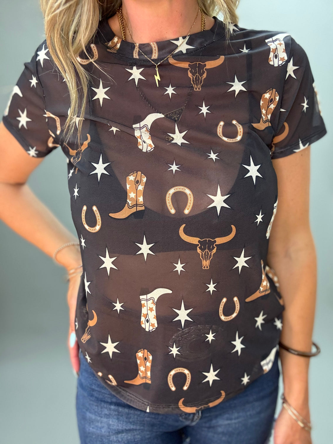 Horseshoe Mesh Print T-Shirt