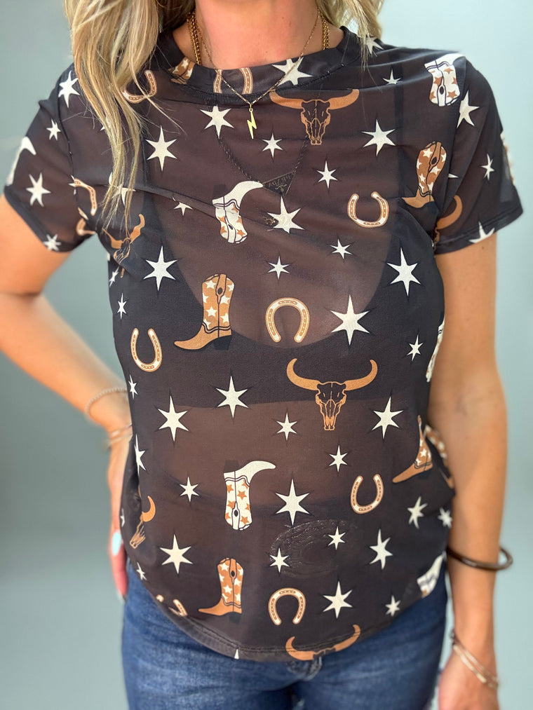 Horseshoe Mesh Print T-Shirt