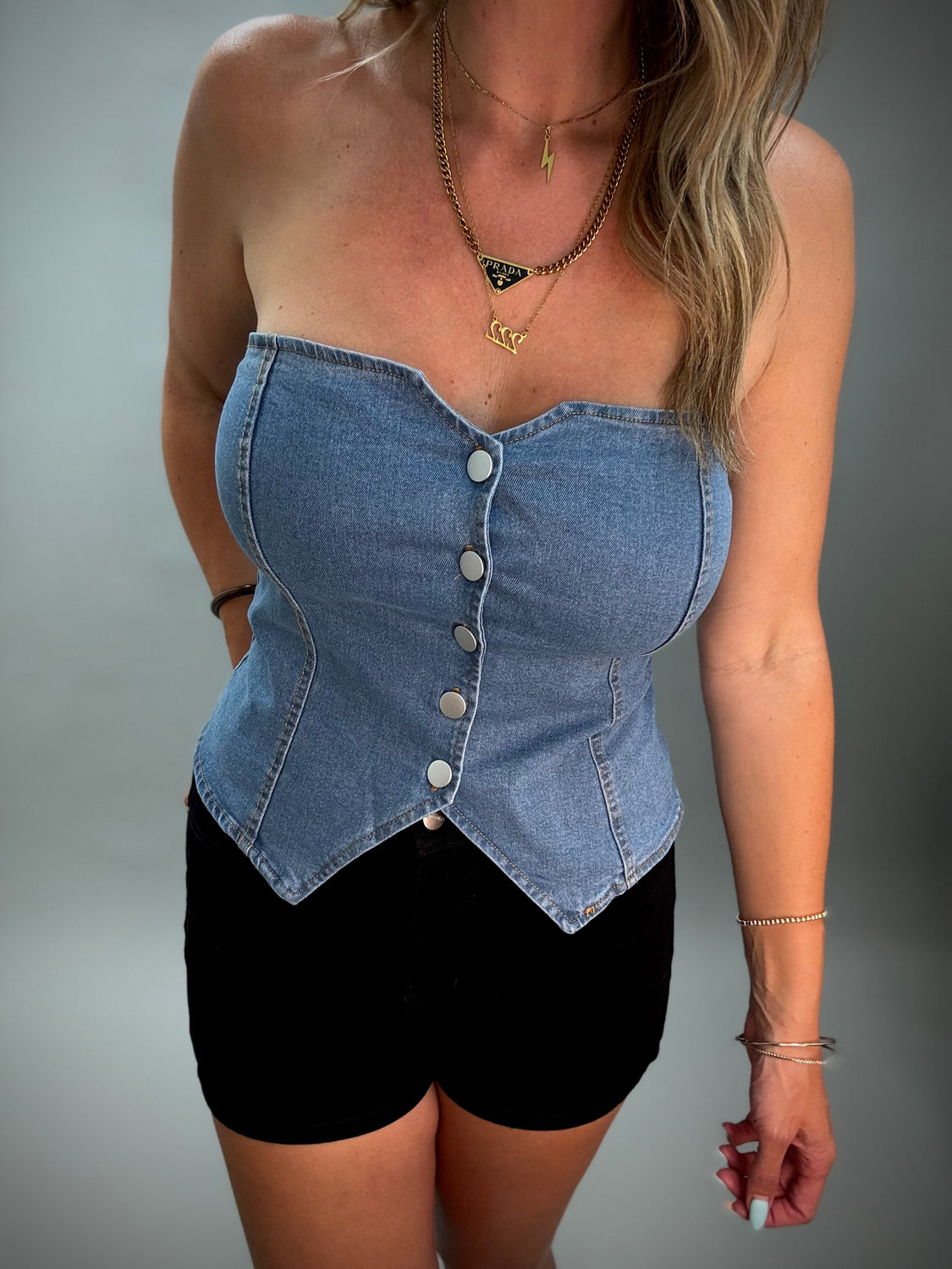 Strapless Button Front Top