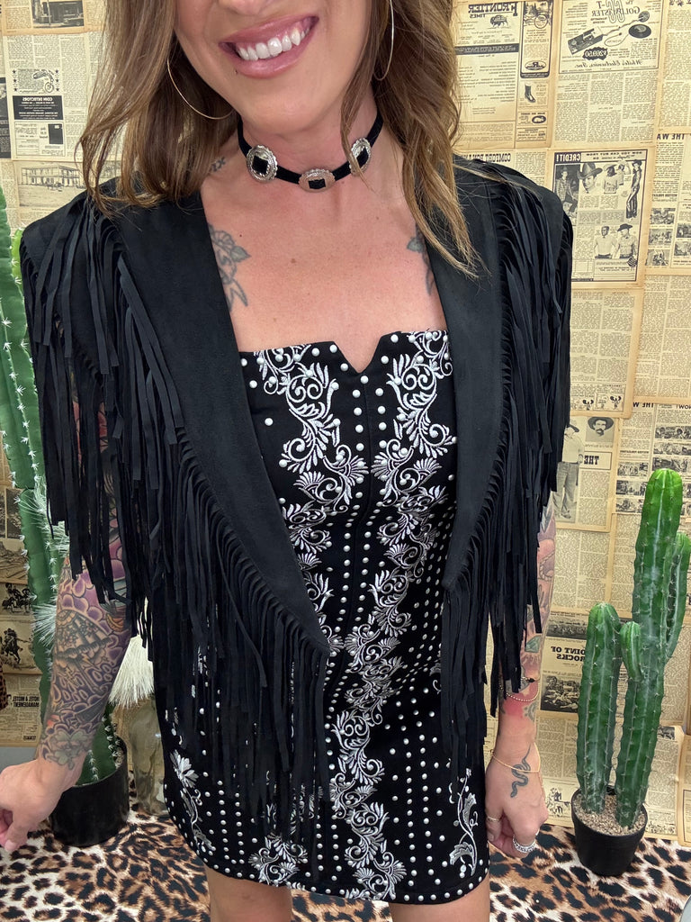 Monaco Black Fringe Shawl