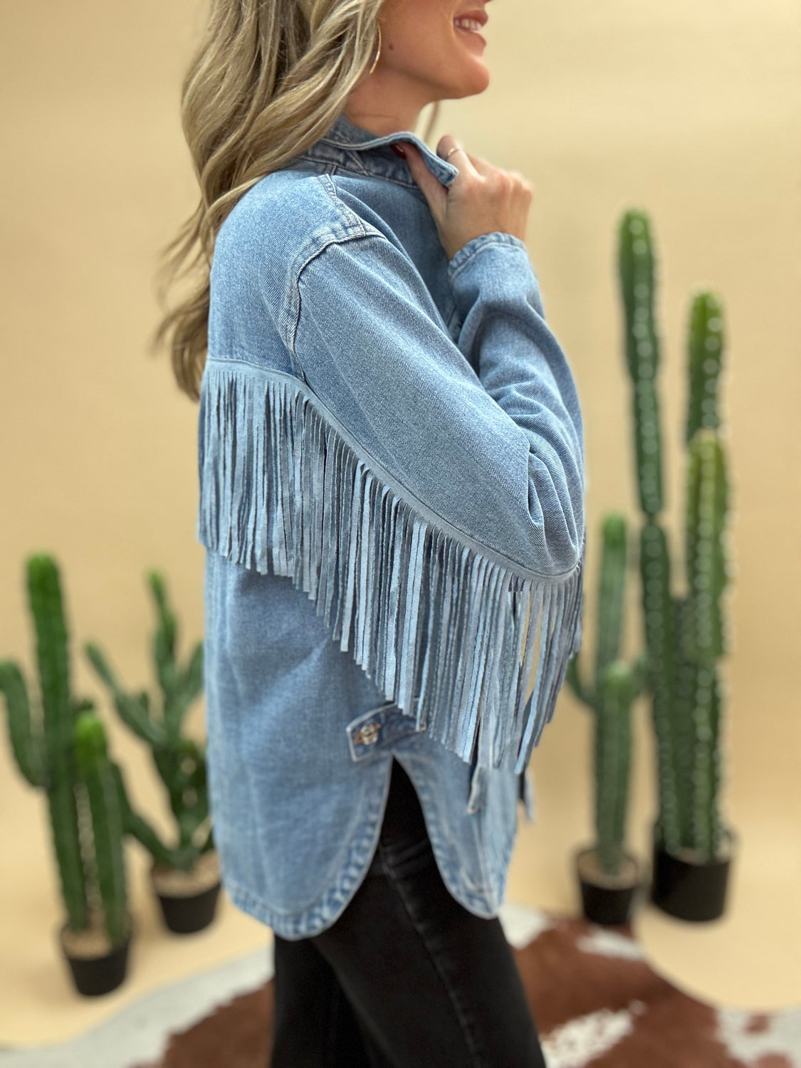 Mystic Denim Fringe Coat