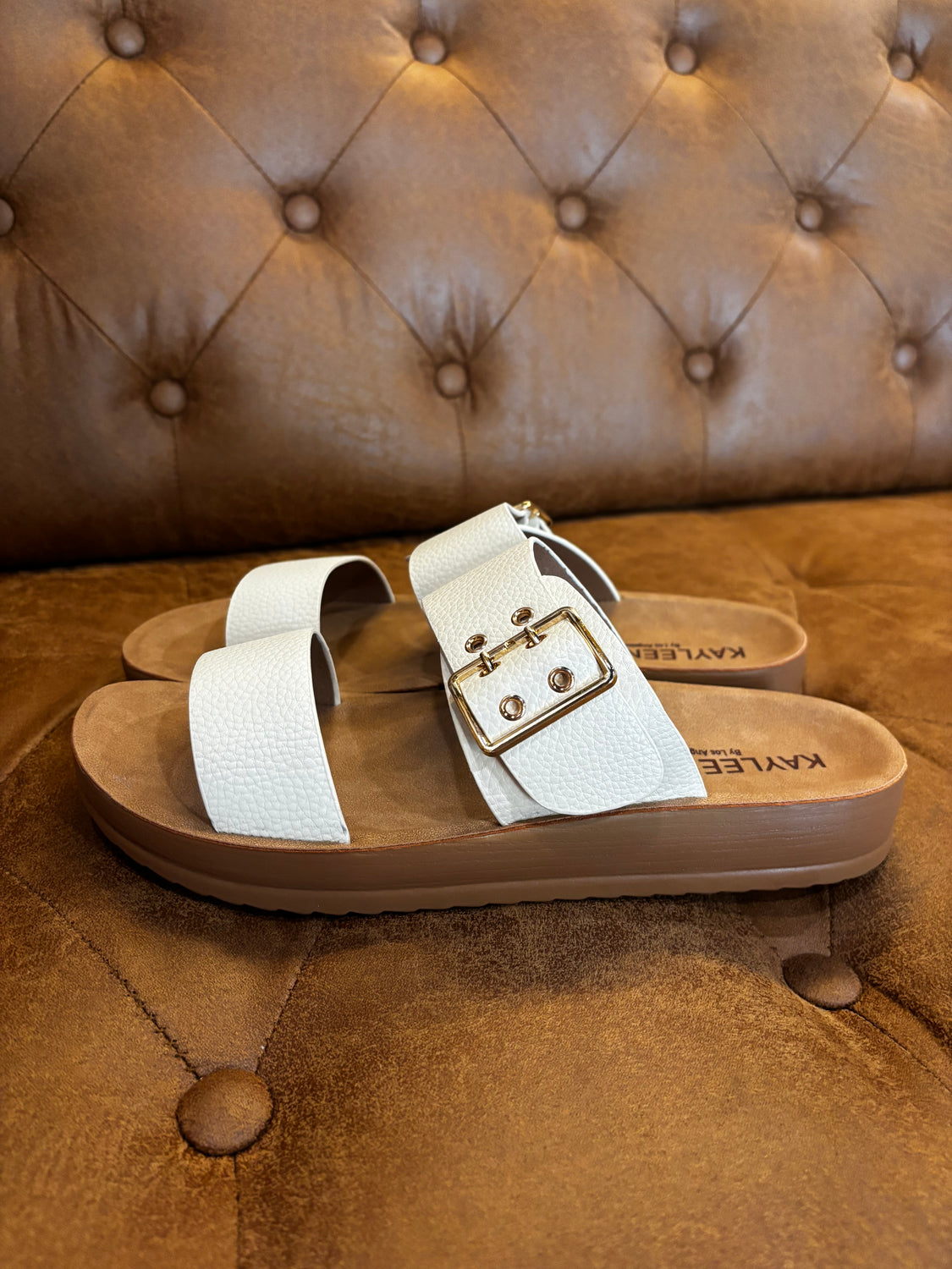 White Double Strap Slide