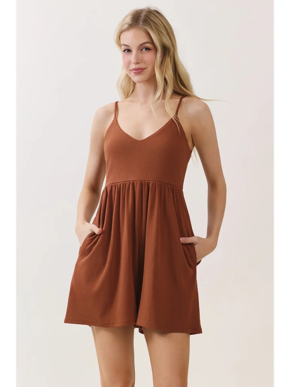 Ribbed Rust Romper