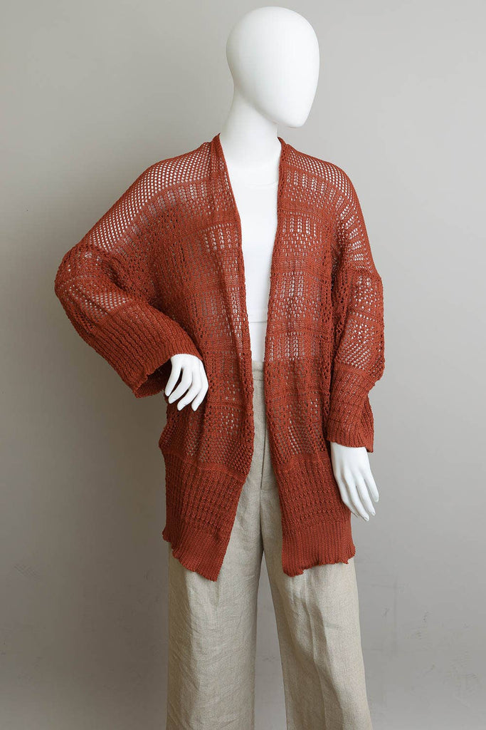 Relaxed Fit Boutique Cardigan | Fashionable Netted Knit 🌟: Rust